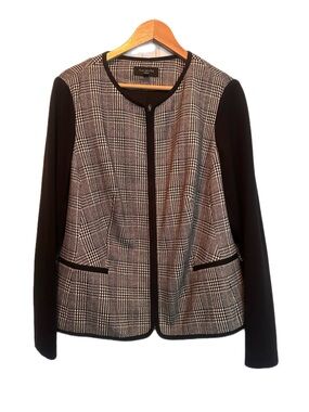 Talbots Black and White herringbone Plaid Zip-Front Blazer